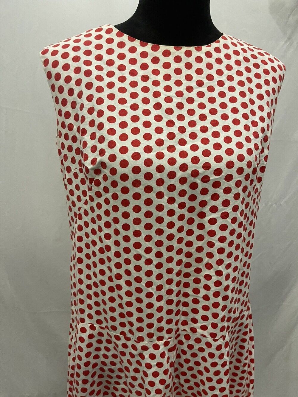Vintage 60s Style Handmade Polka Dot Dress Red White Mod Drop Waist Go Go